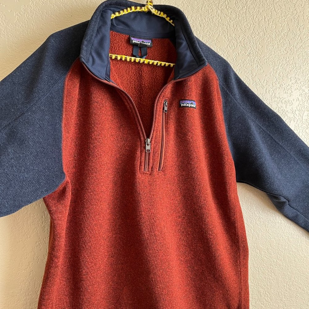NEW Patagonia |Men's Better Sweater 1/4-Zip Fleece - Blue & Red | US Men's Large